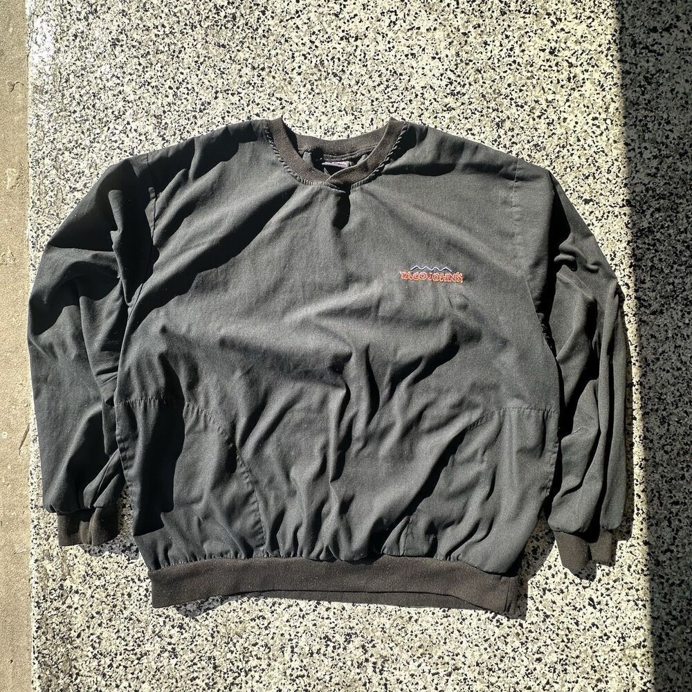 Vintage King Louie Taco Johns Windbreaker Sweatshirt Mens Made In USA Black 80s